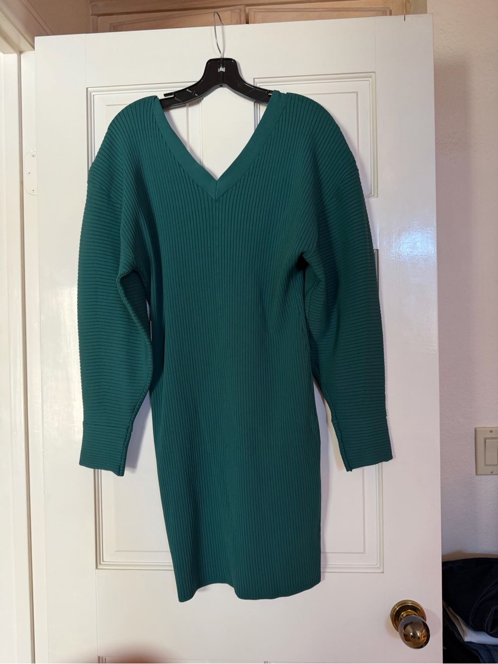 Express Teal Ribbed V-Neck Button-Front Cardigan Dress - Picture 2 of 4